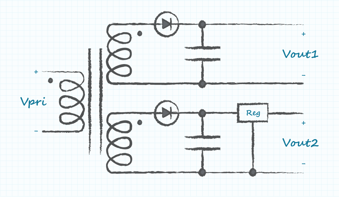 Diagram showing regulator added to unregulated output Vout2