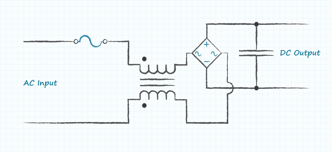 Diagram of power supply input stage with bulk capacitor